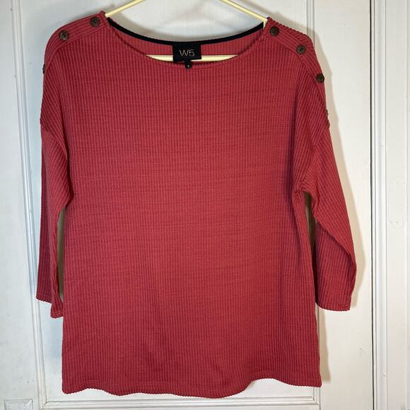 W5 Anthropologie Red Rose Colored Ribbed 3/4 Sleeve Top Size Small - Picture 1 of 7